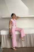 GOFRE ÇİZGİLİ YELEK - PANTOLON TAKIM - Pembe resmi
